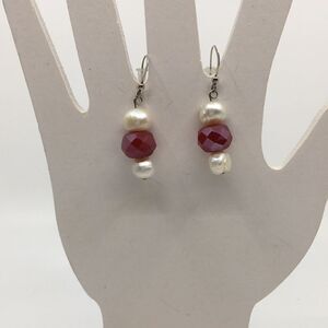 Sterling Silver Baroque Pearls and iridescent pink glass bead fishhook earrings